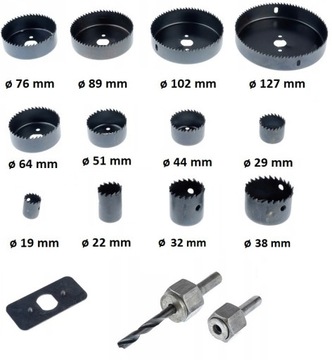 НАБОР КОРОНОЧНЫХ ПИЛОВ 16 шт. 19-127 мм КОРОНОЧНАЯ ПИЛА ДЛЯ КОРОНОЧНЫХ ПИЛОВ ПО ДЕРЕВУ