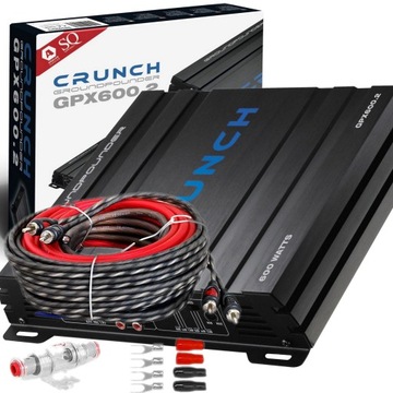 Mocny wzmacniacz Crunch GPX600.2 300W rms + Kable