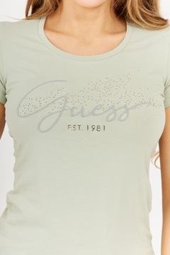 GUESS - Jasnozielony t-shirt damski z logo M