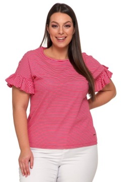 ЖЕНСКАЯ БЛУЗКА С КОРОТКИМ РУКАВОМ-БАБОЧКОЙ, ИЗ ХЛОПКА MORAJ В ПРЯМУ ПОЛОСКУ, Размер XXL