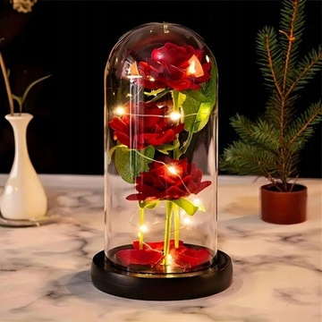 WIECZNA RÓŻA W SZKLE LED PUDEŁKO PREZENT NA DZIEŃ KOBIET WALENTYNKI