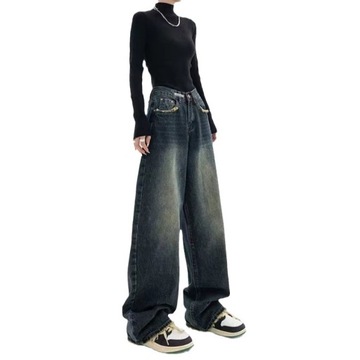 Jeansy Wysokiej talii damskie jeansy Harajuku, XL, S