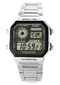 ZEGAREK CASIO RETRO MĘSKI CZAS ŚWIATOWY LED FUNKCJE 10 BAR