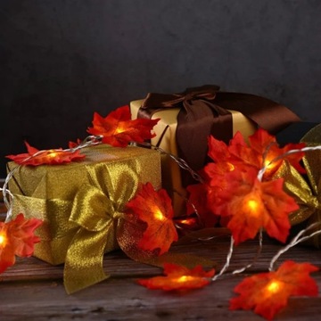 LAMPKI DRUCIKI ŚWIATEŁKA 20 LED HALLOWEEN LIŚCIE 3M LIŚCIE KLONU DRUCIK
