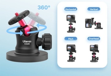 Магнитный держатель на присоске + 3D-шаровая головка для камеры GoPro / ULANZI