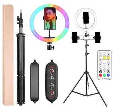 LAMPA PIERŚCIENIOWA RGB LED RING STATYW SELFIE TRIPOD SESJA PILOT IR ZD67D