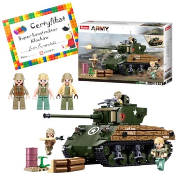 KLOCKI SLUBAN WWII Czołg wojenny Sherman M4A1 715ele Konstrukcyjne + GRATIS