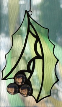 Витражная омела, новогоднее украшение на окно F