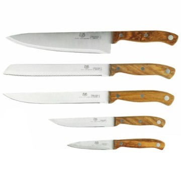 НАБОР КУХОННЫХ НОЖЕЙ 6 ЭЛ. ДЕРЕВЯННЫЙ БЛОК СТАЛЬНЫЕ ЛЕЗВИЯ ДЛЯ КУХНИ