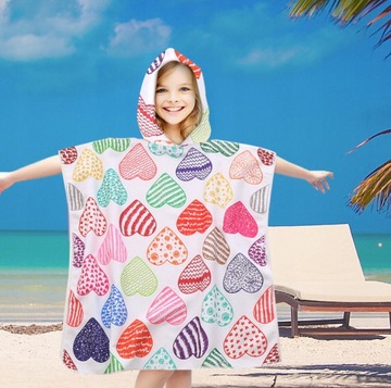 PONCZO RĘCZNIK Z KAPTURKIEM SYRENA BAJKI PLAŻA MORZE WZORY BASEN PONCHO