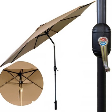 PARASOL OGRODOWY DUŻY SKŁADANY OKRĄGŁY Fi300cm Z FALBANĄ 8 SEGMENTOWY BEŻ