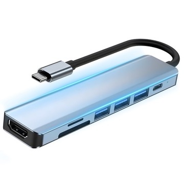 HUB ADAPTER ROZDZIELACZ USB-C 7W1 HDMI USB C 3.0 KART SD MICRO 100W 4K