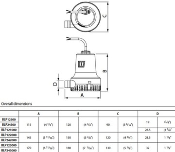 Водяная помпа VETUS 500 12 В трюмная помпа 40 л/мин чистая и грязная вода