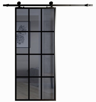 Drzwi Przesuwne Szklane Loft Szyba Grafitowa 12 Pól 95