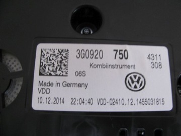 VW PASSAT B8 1.4 TSI PŘÍSTROJOVÁ DESKA BUDÍKY 3G0920750