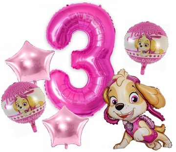ZESTAW 6 BALONÓW BALON FOLIOWY cyfra 3 trzy trzecie URODZINY SKY PSI PATROL