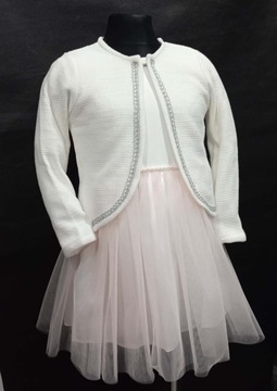 elegancki biały SWETER * srebrna lamówka * 146 cm