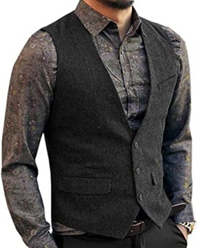 Mens Classic Herringbone Tweed Wool Suit Vest V Ne