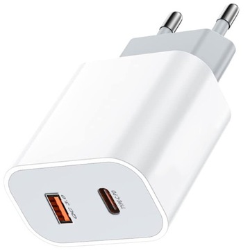 SZYBKA ŁADOWARKA SIECIOWA 2XUSB QC 3.0 USB-C PD 20W KOSTKA UNIWERSALNA
