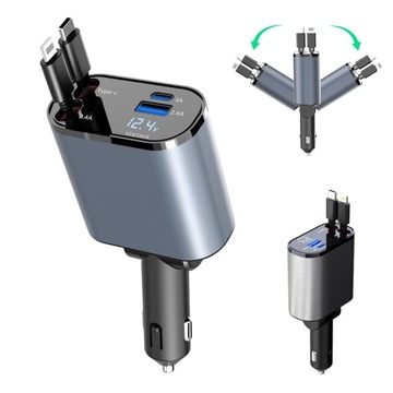 ŁADOWARKA SAMOCHODOWA SZYBKA 120W USB-C USB-A 2 KABEL 4W1