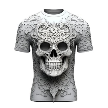 T-SHIRT MĘSKI KOSZULKA Z WZOREM 3D REALISTYCZNEJ CZASZKI SKULL 2XL