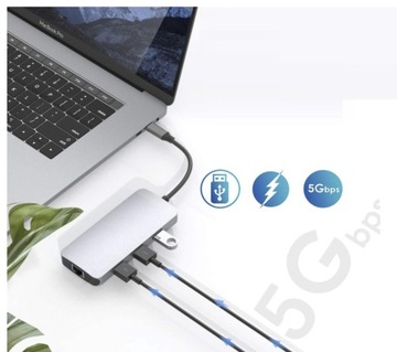 АДАПТЕР-ХАБ 9 В 1 USB HDMI 4K RJ45 SD/TF PD для ноутбука USB-C / Thunderbolt 3