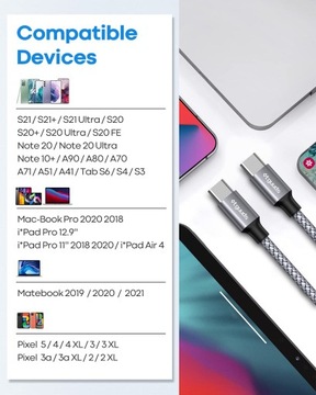 Плетеный кабель USBC — USBC 60 Вт/3 А USB-C