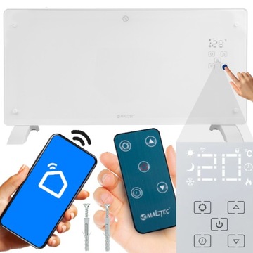 GRZEJNIK ELEKTRYCZNY SZKLANY 2000W LED WIFI + PILOT PODŁOGOWY LUB ŚCIENNY