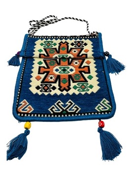 Torba torebka Peru tkana frędzle XL BOHO niebieska