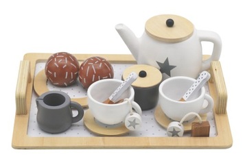 Drewniany zestaw do serwowania kawy i herbaty dla dziecka