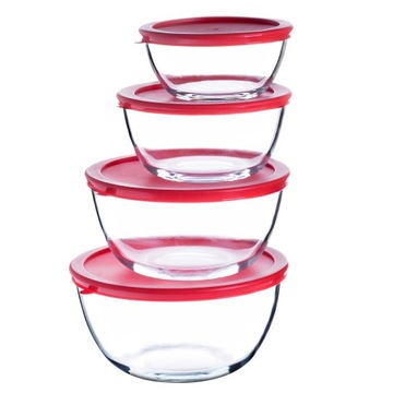 NACZYNIE ŻAROODPORNE DO ZAPIEKANIA SZKLANE Z POKRYWKĄ ZESTAW OKRĄGŁE MISKA