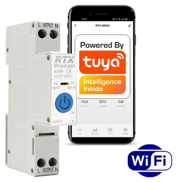 Przekaźnik Sterownik TUYA 40A DIN WiFi POMIAR ENER