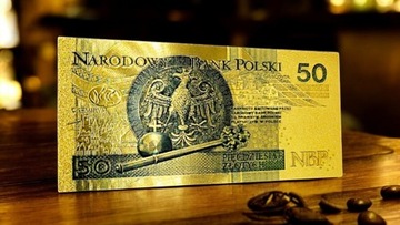 Красивая коллекционная позолоченная банкнота из ПВХ номиналом 50 злотых KAZIMIERZ III THE GREAT