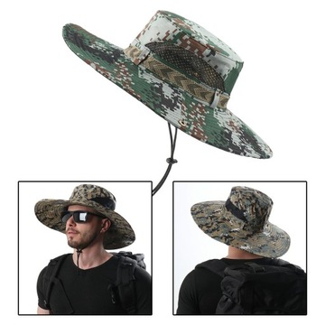 Męski kapelusz przeciwsłoneczny, kapelusz typu Bucket z szerokim rondem i ochroną UV, składany zielony 2
