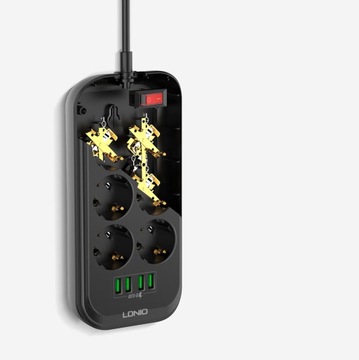 Удлинительный кабель для удлинителя, 6 РАЗЪЕМОВ + 4 порта USB, 2 м.