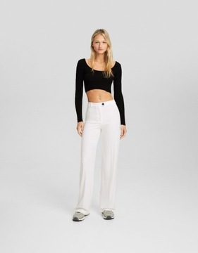 Bershka białe luźne proste spodnie eleganckie 38