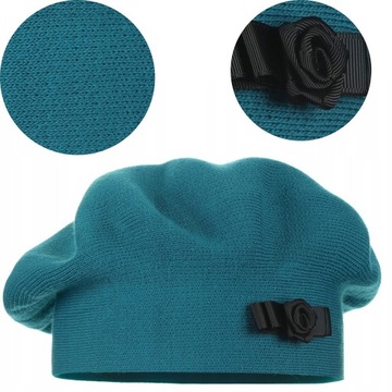 TURKUSOWY BERET KLASYCZNY DAMSKI ELEGANCKI ZIMOWY PRODUKT POLSKI MAJKA