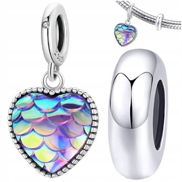 CHARMS Zestaw Stoper + Serce koralik srebro S925