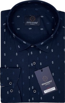 Elegancka granatowa PREMIUM koszula męska z lycrą w drobne wzorki SLIM-FIT