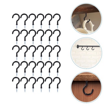 Винты с крючком-чашкой Черные вкручивающиеся крючки 60 шт.