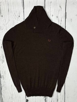 FRED PERRY Wełniany Sweterek z Kołnierzem Męski Merino Wool Logowany r. M