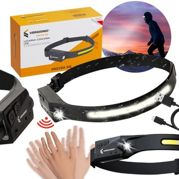 Светодиодный налобный фонарь с датчиком движения COB, водонепроницаемый налобный фонарь с кабелем.