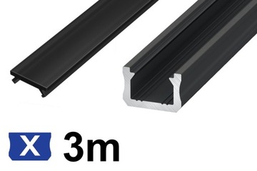 Profil do LED wąski typ X czarny 3m + CZARNY KLOSZ