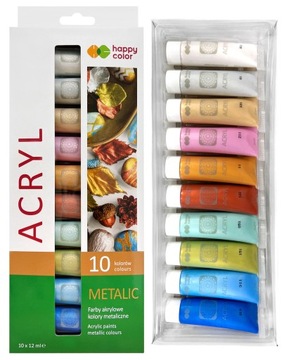 HAPPY COLOR Farby akrylowe 10 x 12 ml METALLIC