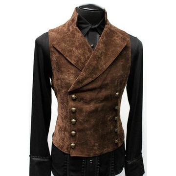 Mens Double Breasted Gothic Steampunk Velvet Vest