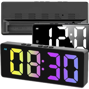 BUDZIK ZEGAR ELEKTRONICZNY LED RGB KOLOR ALARM CYFROWY STOJĄCY + TERMOMETR