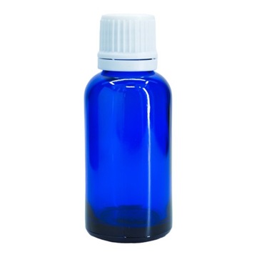 Butelka szklana 30 ml niebieska z nakrętką z kroplomierzem krawędziowym