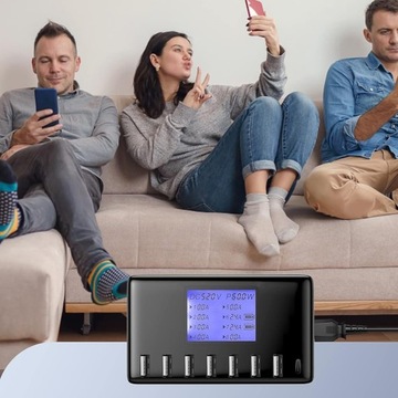 ЗАРЯДНОЕ УСТРОЙСТВО USB 60 Вт, 8 ПОРТОВ, ЗАРЯДНАЯ СТАНЦИЯ, 12 А, USB C С ЖК-ДИСПЛЕЕМ