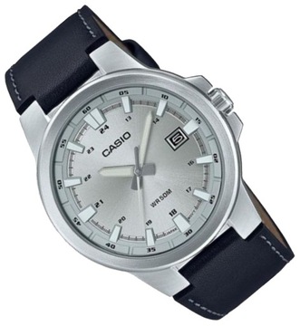 Klasyczny zegarek męski na czarnym pasku skórzanym Casio MTP-E173L + GRAWER