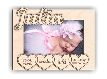 Drewniana ramka IMIĘ data prezent na Święta Julia